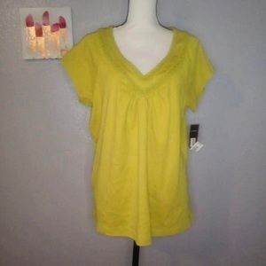 NWT Rafaella easy care yellow v-neck shirt